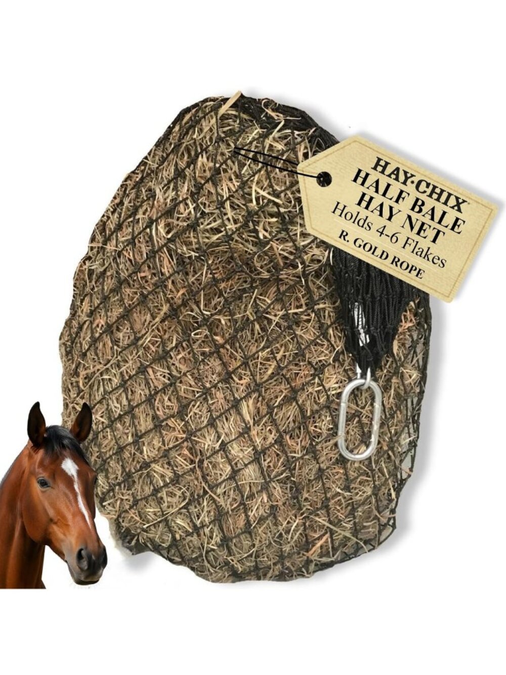 Slow Feed Hay Net for Horses - 1.75" Holes, UV-Treated Nylon, Easy Fill Hay Bag